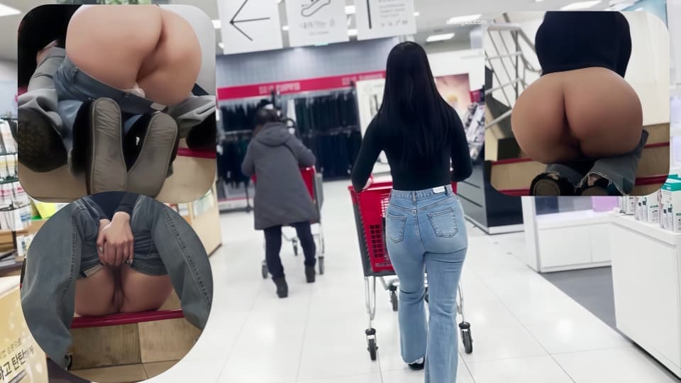 推特极品气质长发人妻，极致牛仔裤肥臀逛大型商超，无人楼道调教搞一下，无毛一线天太顶了